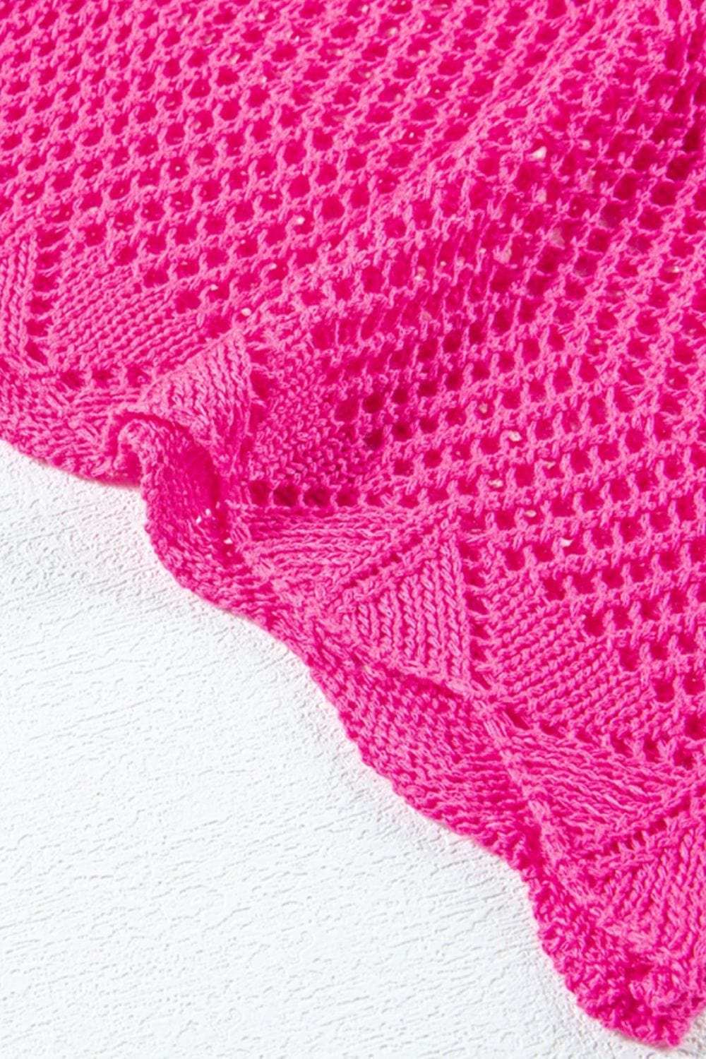 Scallop Edge Half Sleeve Pointelle Knit Top - Trendsi - Flyclothing LLC