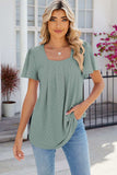 Eyelet Square Neck Flutter Sleeve Blouse - Trendsi - Flyclothing LLC