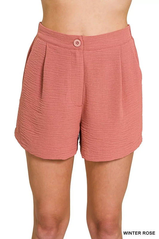 Zenana Woven Airflow Back Elastic Waist Shorts - Trendsi - Flyclothing LLC