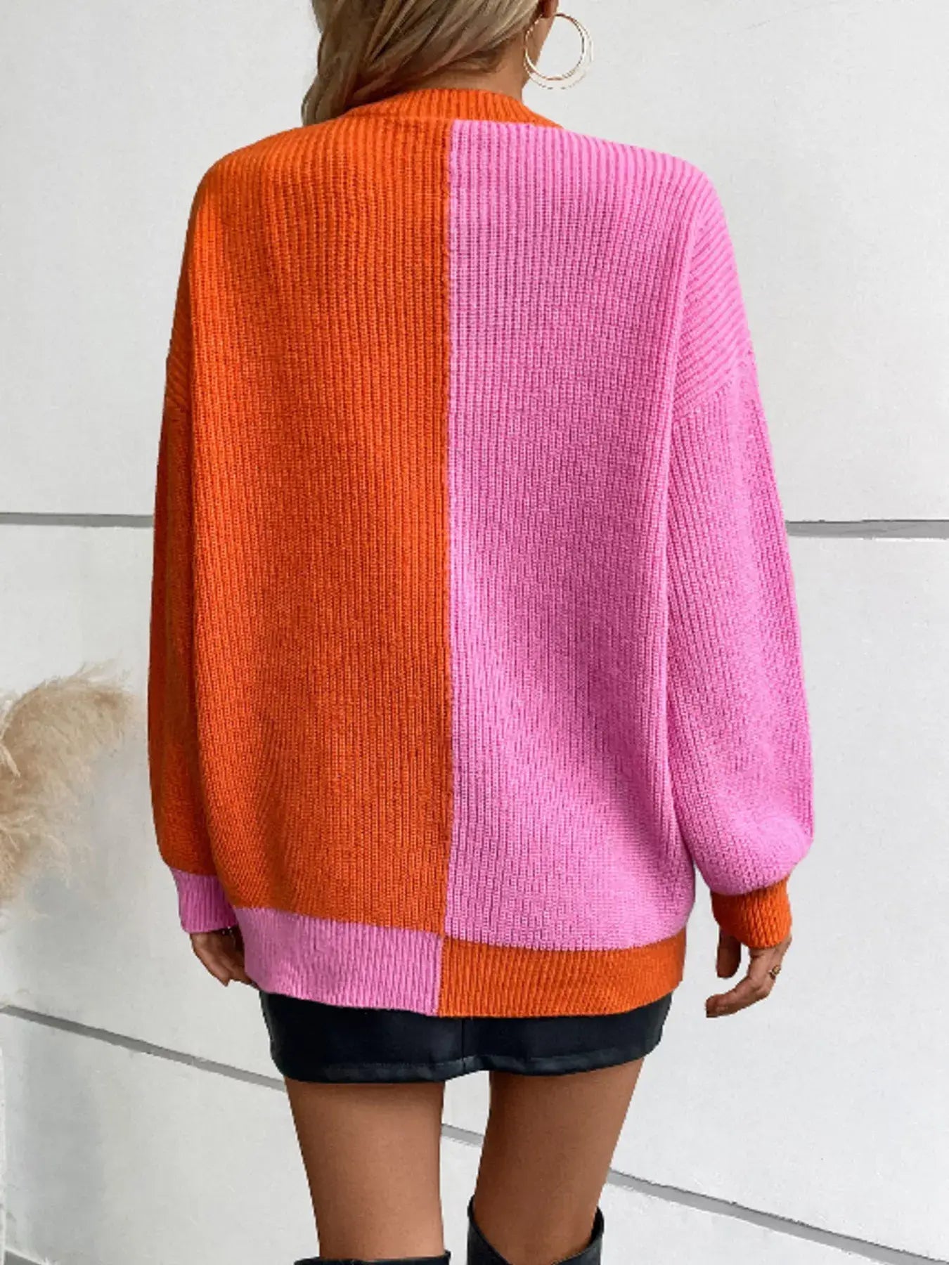 Color Block Open Front Knit Cardigan - Trendsi - Flyclothing LLC