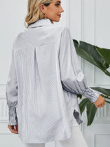 Striped Collared Neck Long Sleeve Shirt - Trendsi - Flyclothing LLC