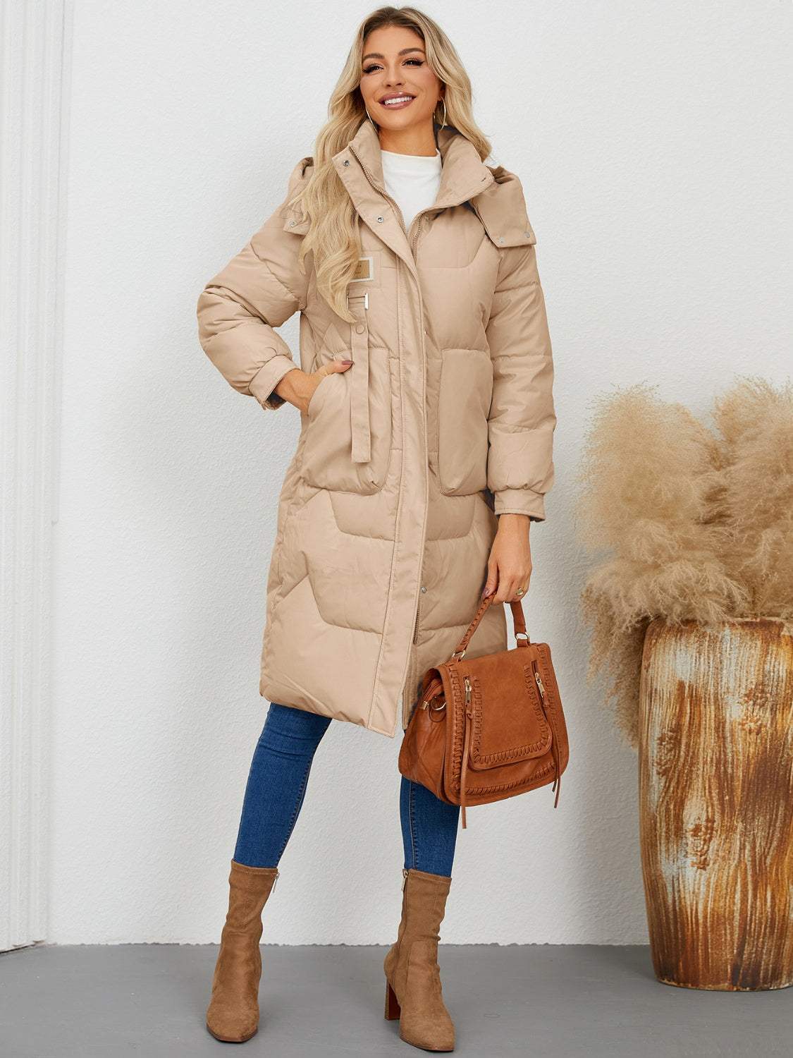 Long Sleeve Longline Hooded Winter Coat - Trendsi - Flyclothing LLC