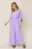 Double Take Full Size Surplice Wide Leg Jumpsuit with Pockets - Trendsi - Flyclothing LLC