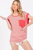 Ces Femme Side Slit Striped Cap Sleeve T-Shirt - Trendsi