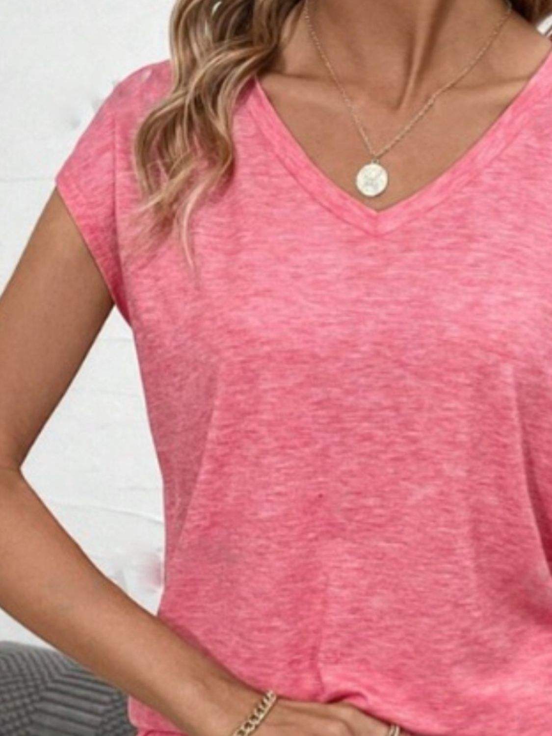 V-Neck Short Sleeve T-Shirt - Trendsi - Flyclothing LLC