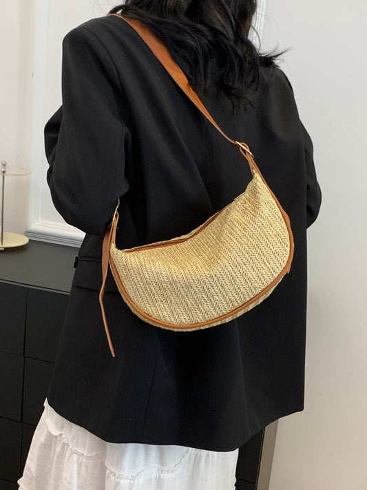 Straw Weave Adjustable Strap Shoulder Bag - Trendsi