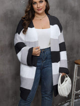 Plus Size Open Front Long Sleeve Cardigan - Trendsi - Flyclothing LLC