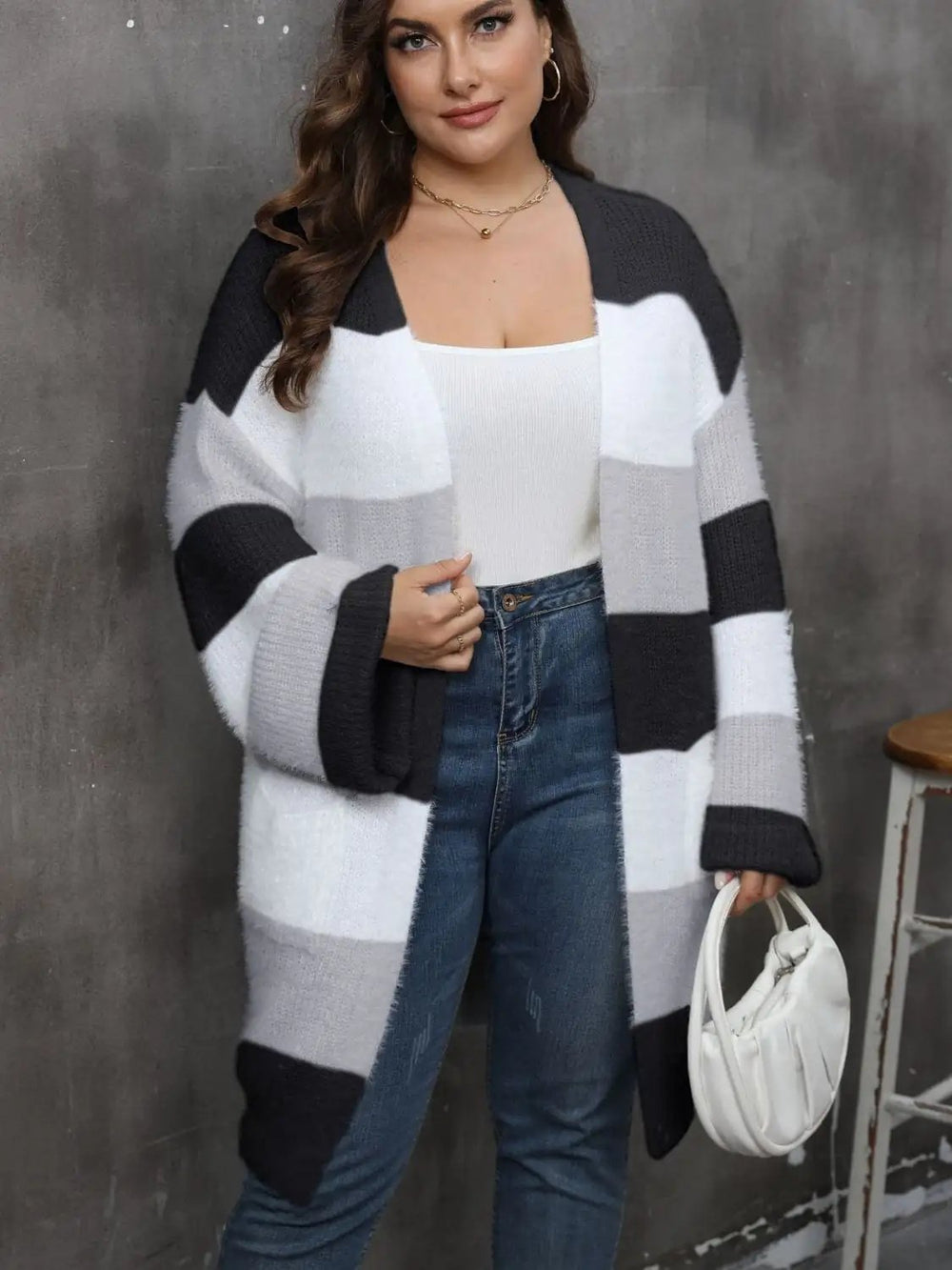 Plus Size Open Front Long Sleeve Cardigan - Trendsi