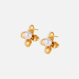 Synthetic Pearl Titanium Steel Flower Earrings - Trendsi - Flyclothing LLC