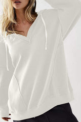 Exposed Seam Drawstring Long Sleeve Hoodie - Trendsi - Flyclothing LLC