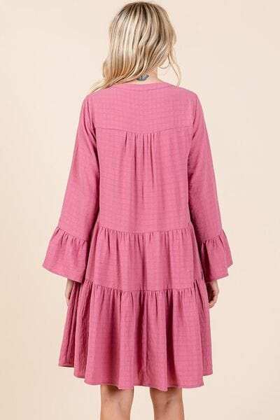 Mittoshop Tiered Notched Flare Sleeve Dress - Trendsi - Flyclothing LLC