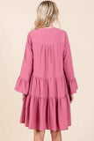 Mittoshop Tiered Notched Flare Sleeve Dress - Trendsi - Flyclothing LLC