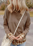 Drawstring Plaid Turtleneck Long Sleeve Top - Trendsi