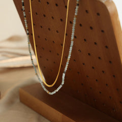 Beaded Titanium Steel Double-Layered Necklace - Trendsi