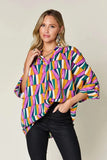 Double Take Full Size Geometric Notched Dolman Sleeve Top - Trendsi