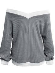 Contrast Trim Off-Shoulder Long Sleeve Sweatshirt - Trendsi