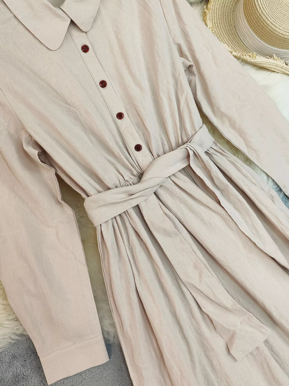 Tie Waist Long Sleeve Ruffled Hem Dress - Trendsi - Flyclothing LLC