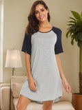 Round Neck Short Sleeve Contrast Lounge Dress - Trendsi