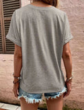Full Size Casual Notched Short Sleeve Blouse Plus Size - Trendsi - Flyclothing LLC
