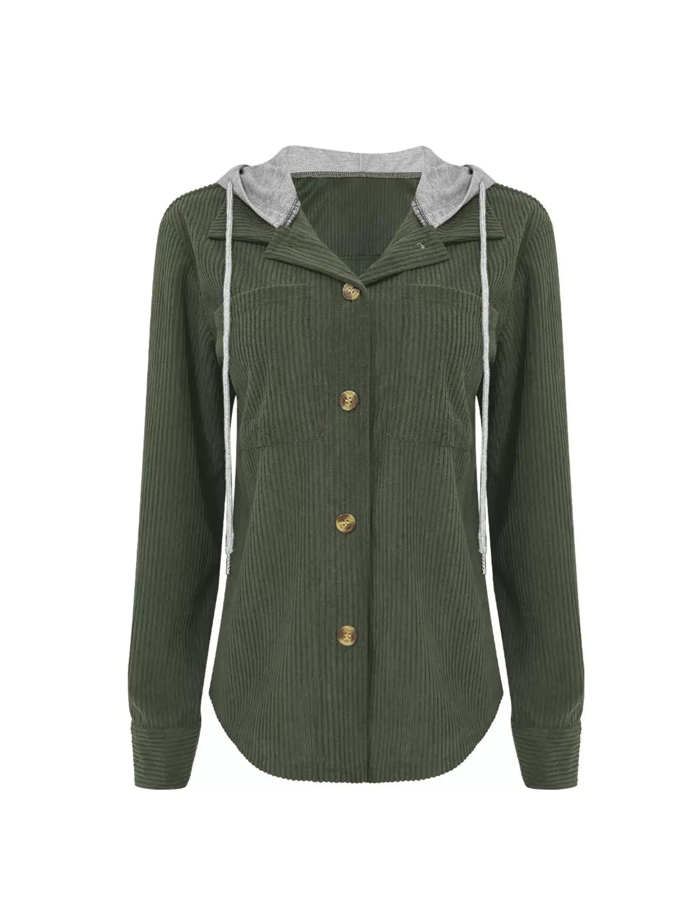 Hooded Corduroy Button-Down Jacket - Trendsi - Flyclothing LLC
