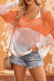 Twisted Back Round Neck Contrast Knit Cover Up - Trendsi - Flyclothing LLC