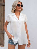 Button Up Collared Neck Short Sleeve Shirt - Trendsi - Flyclothing LLC