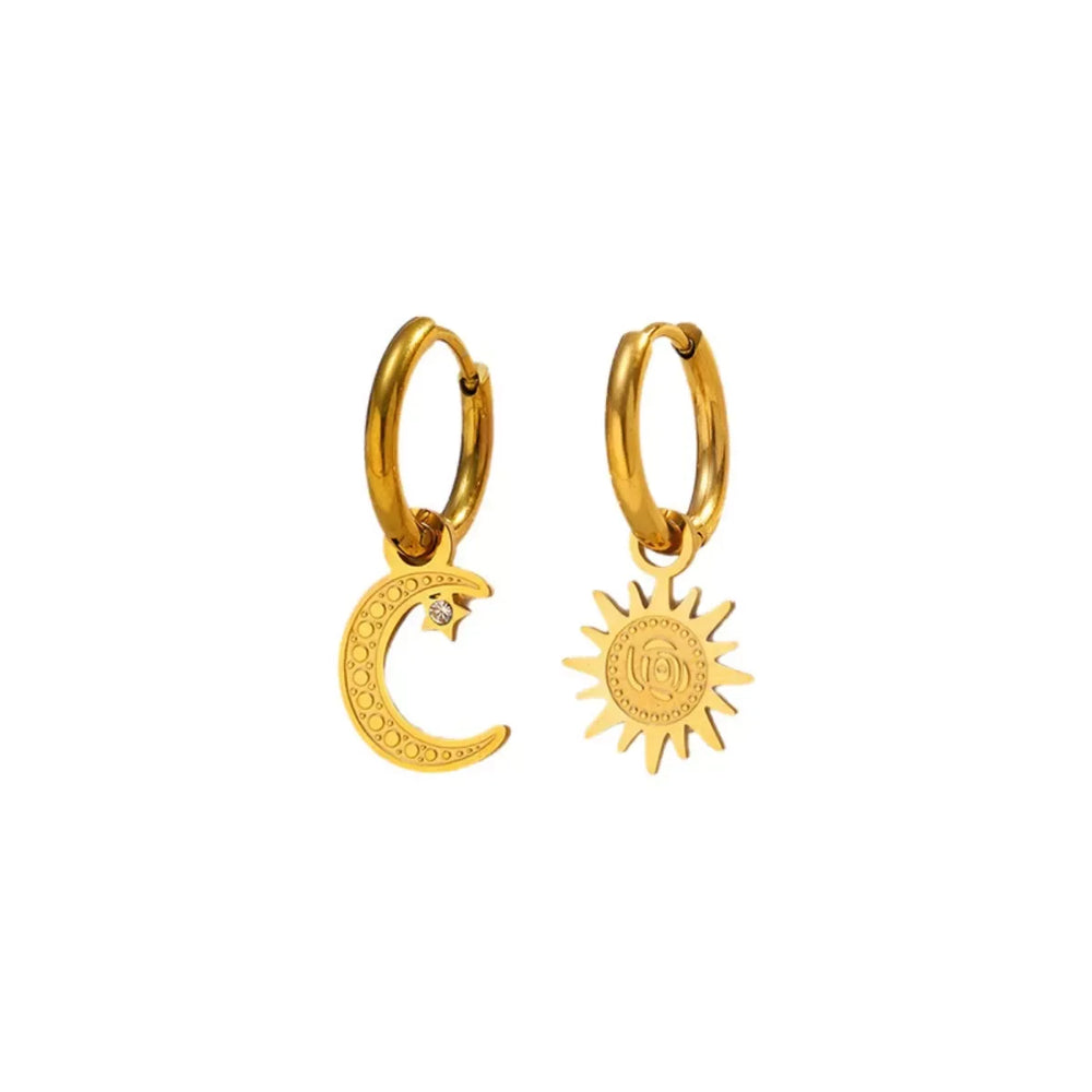 Sun and Moon Dangle Hoop Earrings - Trendsi - Flyclothing LLC