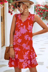 Printed Tie Neck Sleeveless Dress - Trendsi - Flyclothing LLC