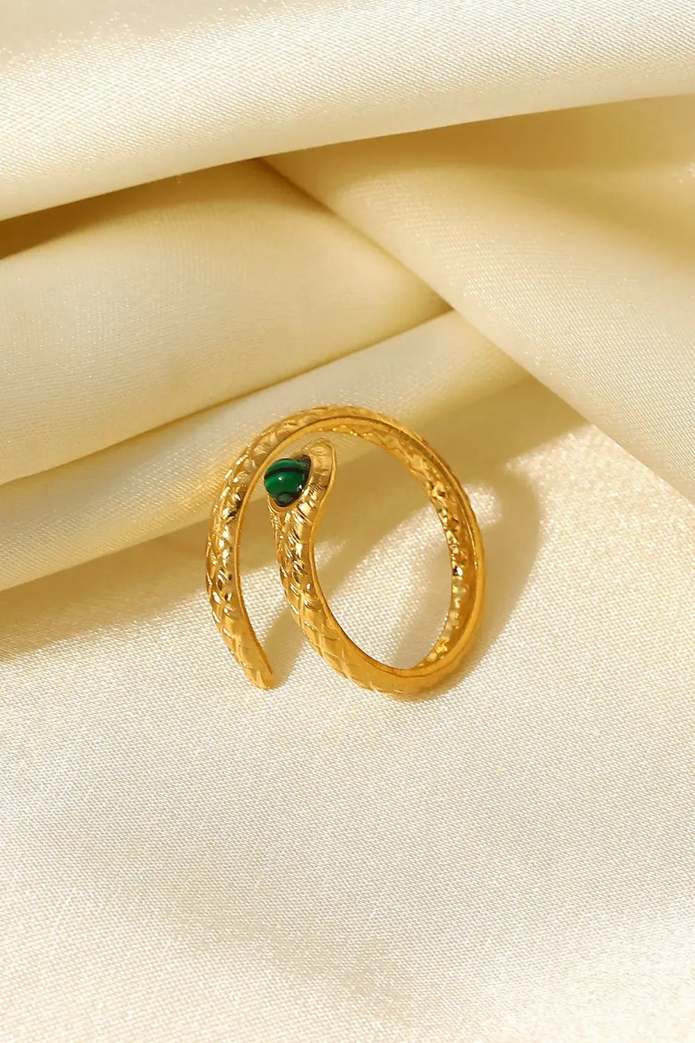 Snake Charmer Malachite Snake-Shaped Bypass Ring - Trendsi - Flyclothing LLC