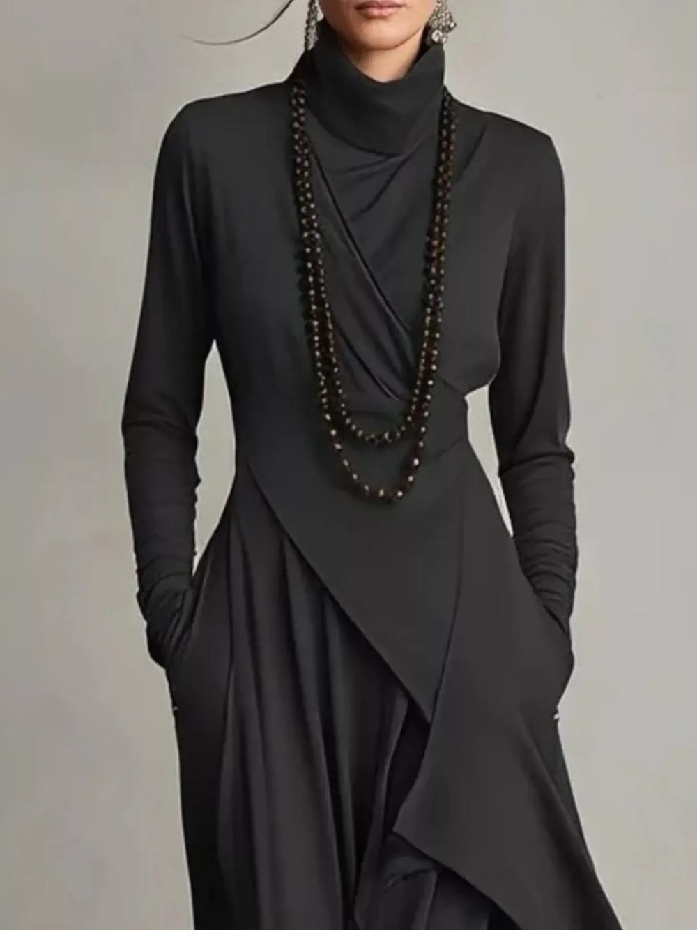 Full Size Asymmetrical Hem Turtleneck Dress Plus Size - Trendsi - Flyclothing LLC