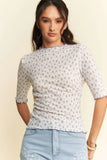 Davi & Dani Lace Stretch Floral Marrow Edge Half Sleeve Top - Trendsi