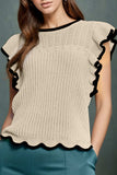 Ruffled Round Neck Cap Sleeve Knit Top - Trendsi - Flyclothing LLC