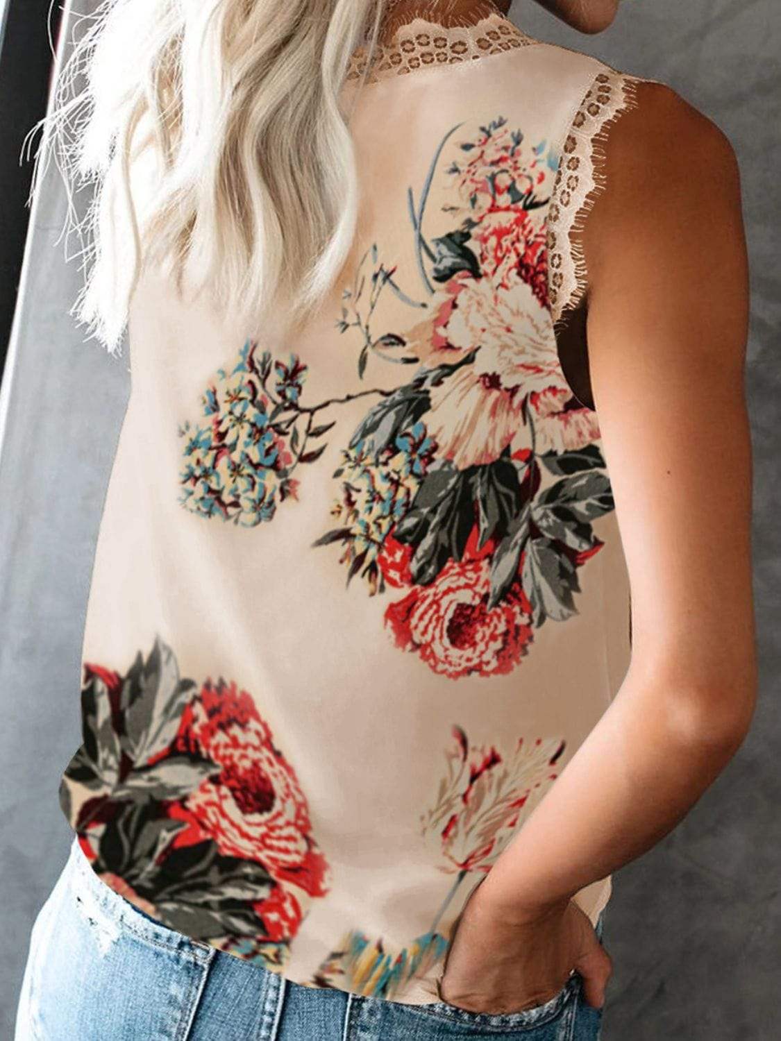 Lace Detail V-Neck Tank - Trendsi - Flyclothing LLC