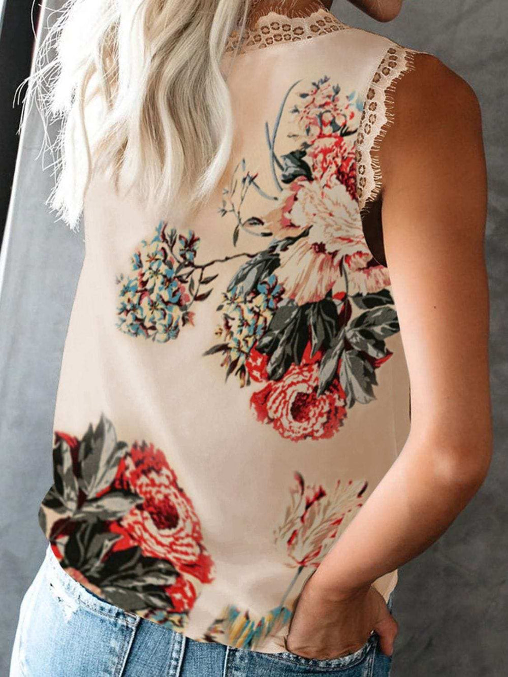 Lace Detail V-Neck Tank - Trendsi - Flyclothing LLC