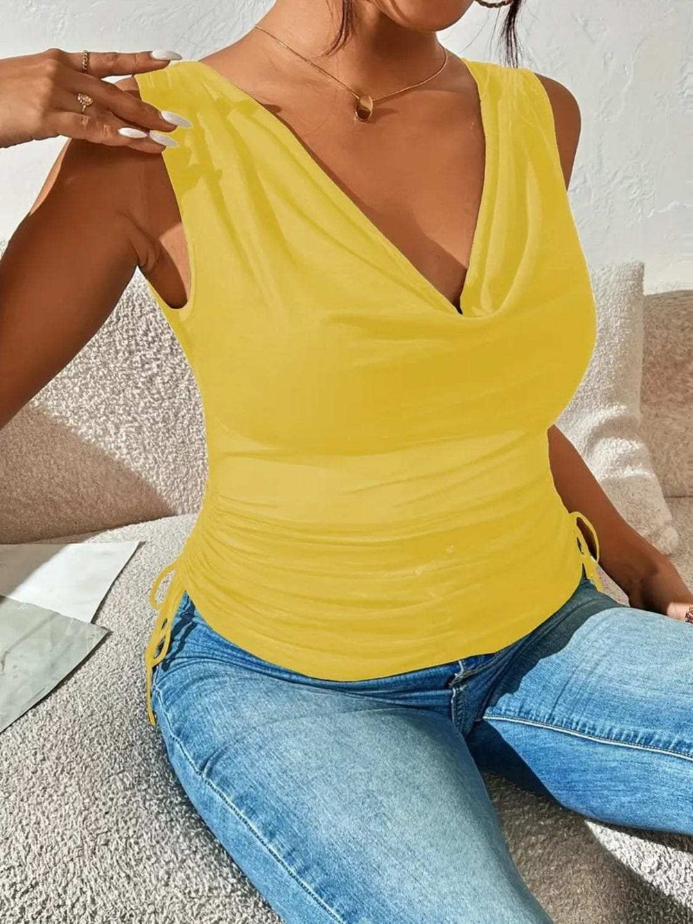 Side Drawstring Ruched Tank - Trendsi - Flyclothing LLC