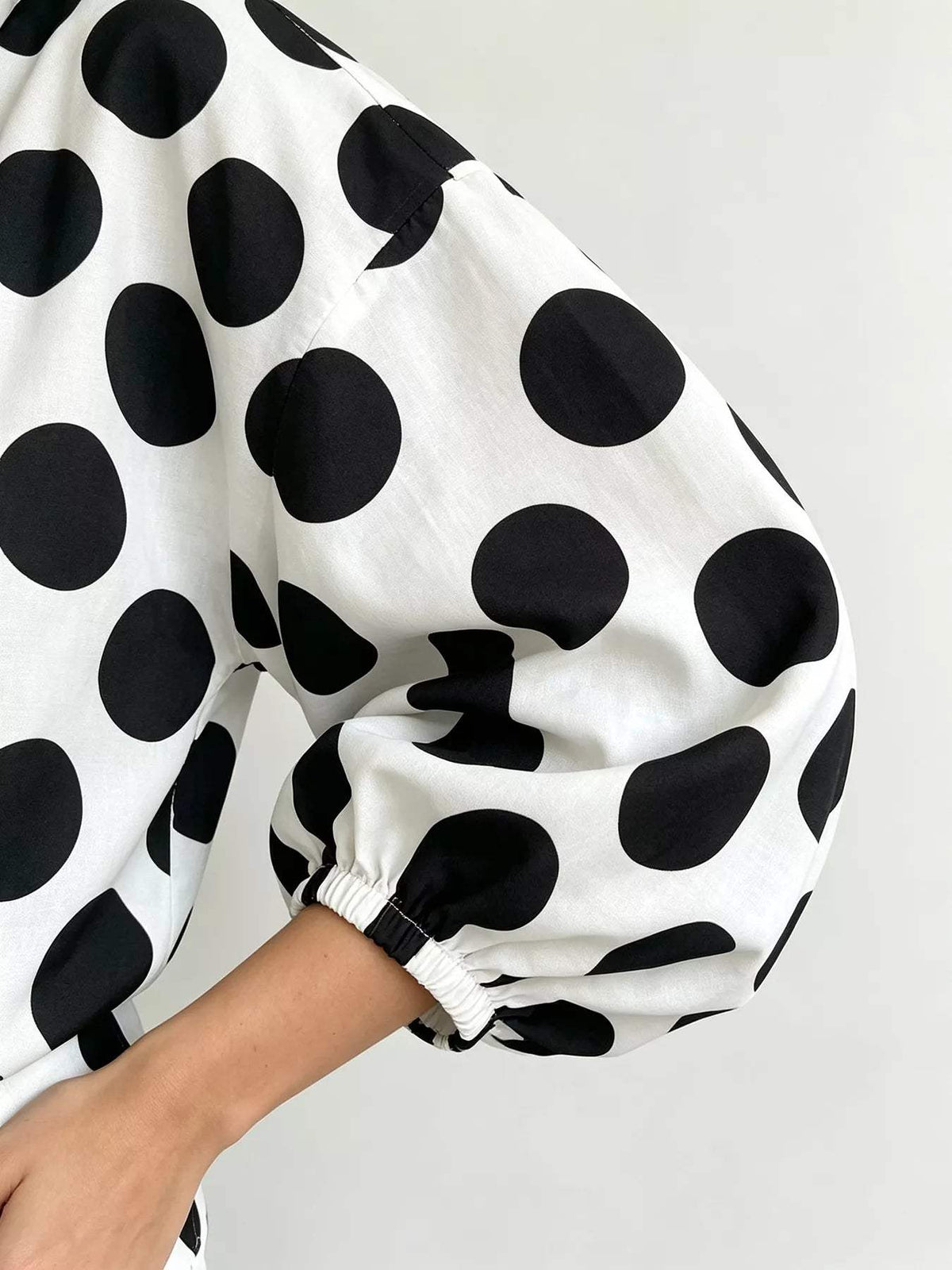 Polka Dot Puff Sleeve Shirt - Trendsi - Flyclothing LLC