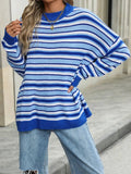 Striped Mock Neck Long Sleeve Sweater - Trendsi