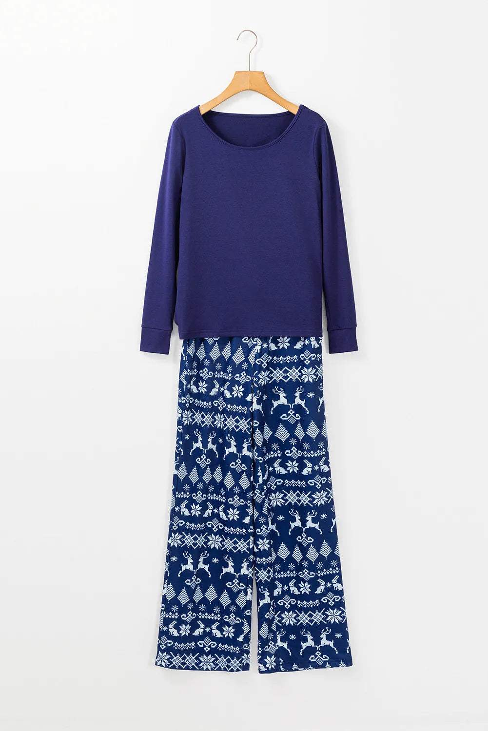 Round Neck Long Sleeve Top and Printed Pants Lounge Set - Trendsi - Flyclothing LLC