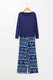 Round Neck Long Sleeve Top and Printed Pants Lounge Set - Trendsi - Flyclothing LLC