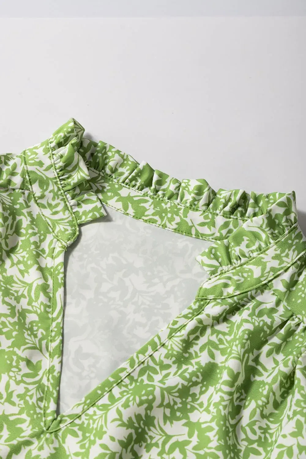 Floral Ruffle Puff Short Sleeve Frilled Notched Blouse - Trendsi - Flyclothing LLC