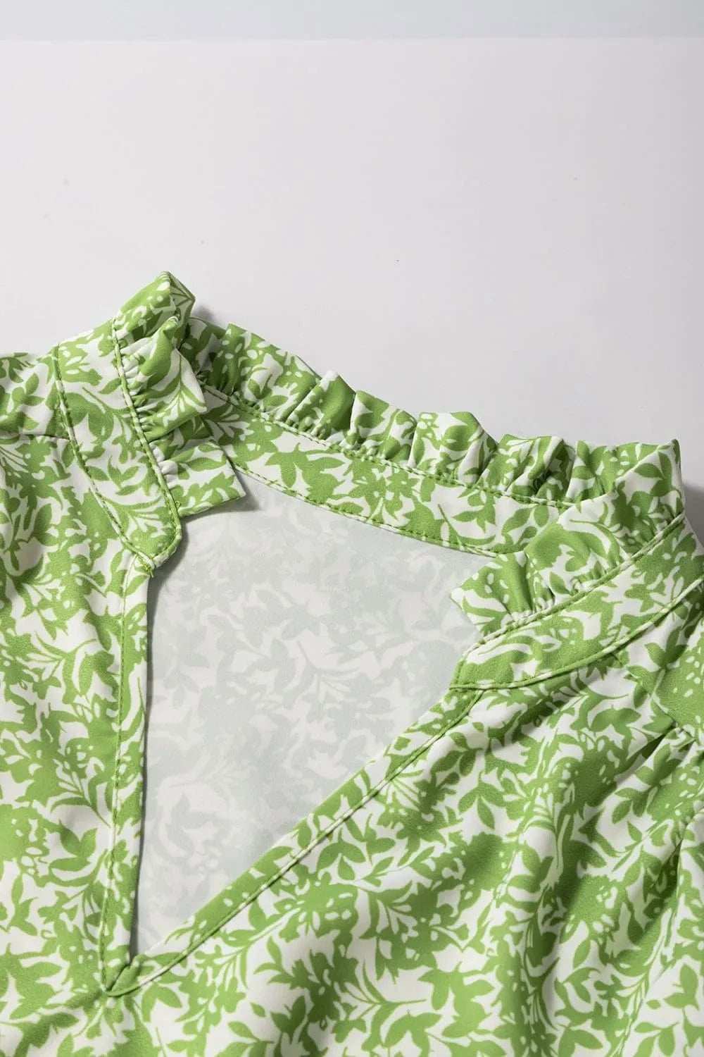 Floral Ruffle Puff Short Sleeve Frilled Notched Blouse - Trendsi - Flyclothing LLC