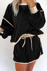 Contrast Trim Round Neck Top and Skort Set - Trendsi - Flyclothing LLC