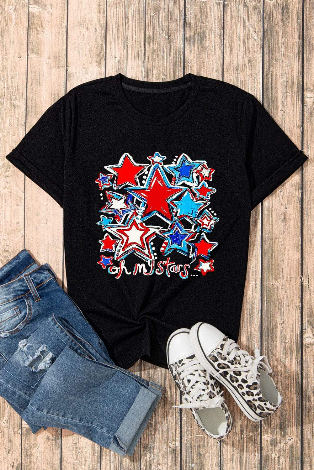 Graphic Round Neck Short Sleeve T-Shirt - Trendsi - Flyclothing LLC