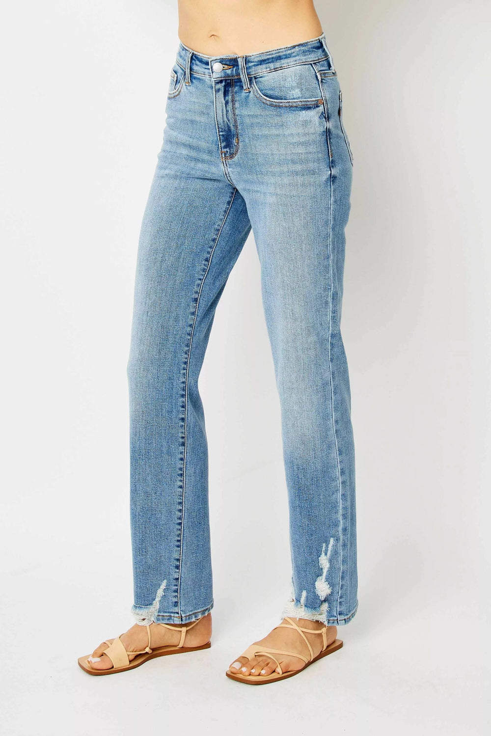Judy Blue Full Size High Waist Straight Jeans with Heavy Destroy Plus Size - Trendsi - Flyclothing LLC
