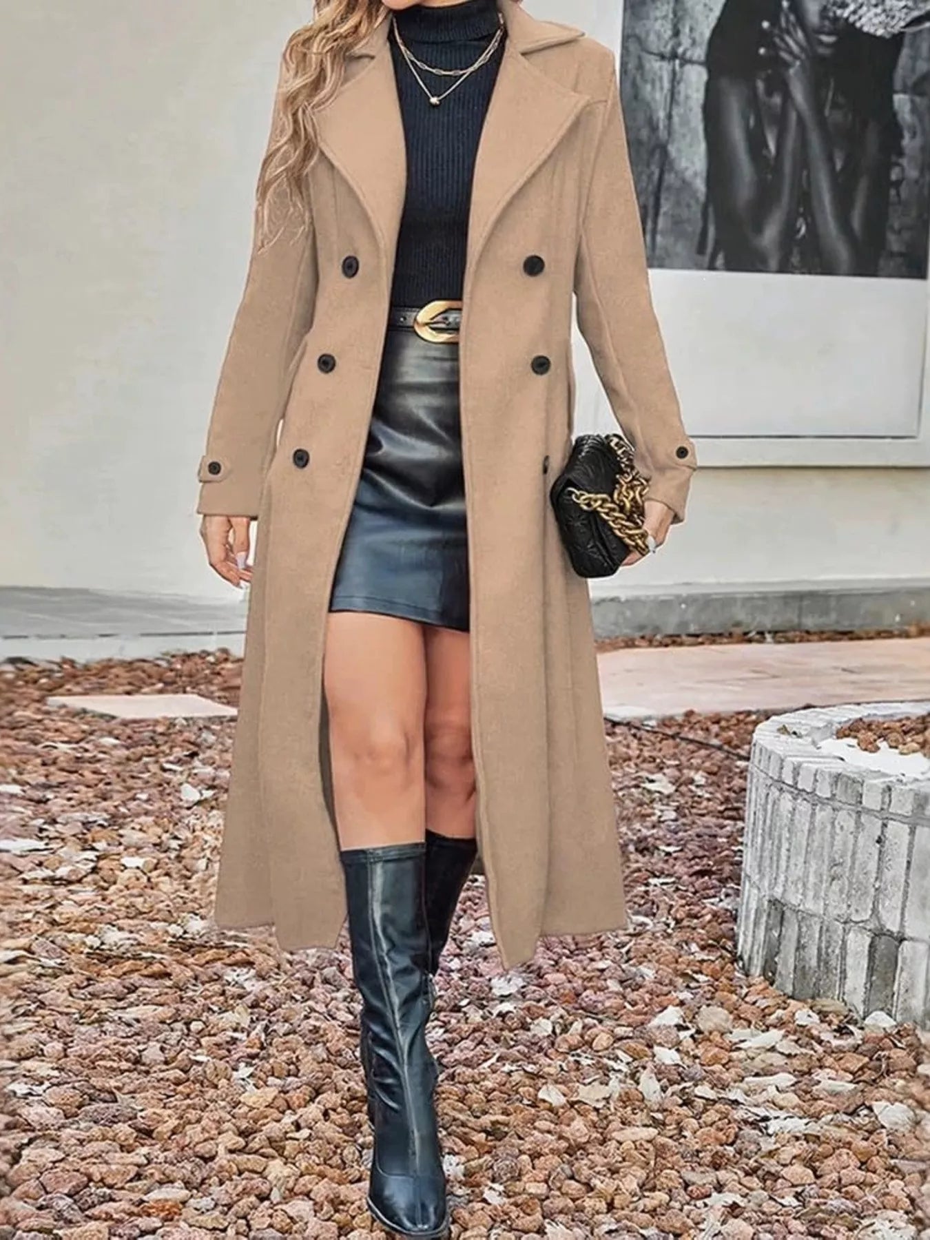 Full Size Double-Breasted Longline Trench Coat Plus Size - Trendsi - Flyclothing LLC