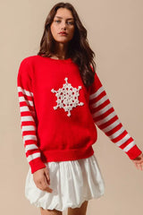 SO ME Christmas Snowflake Crochet Embellished Sweater - Trendsi - Flyclothing LLC