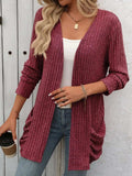 Open Front Long Sleeve Ribbed Cardigan - Trendsi - Flyclothing LLC