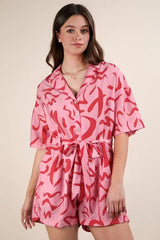 VERY J Oversized Printed Button Down Resort Romper - Trendsi - Flyclothing LLC
