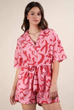 VERY J Oversized Printed Button Down Resort Romper - Trendsi - Flyclothing LLC