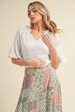 Aemi + Co Side Slit Notched Ruffled Half Sleeve Blouse - Trendsi